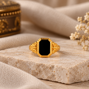 Gold Color Oval Black Stone <b>Ring</b> Vintage Floral Band Statement <b>Finger</b> <b>Ring</b> for Women Party Jewelry - Product Image 2