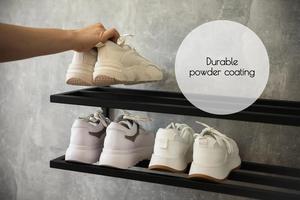 Floating Shoe <b>Rack</b> Dual Layer Wall Mounted Organizer Space Saving Design Strong Load Bearing Frame Sleek Modern Entryway Storage - Product Image 4