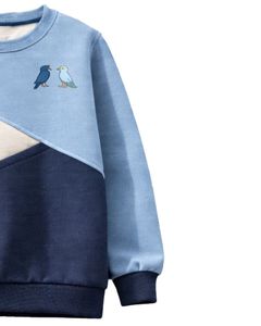 Sweat-shirt en molleton personnalisé bleu ciel marine avec broderie d'oiseaux pour femme, mélange de coton, col rond, hiver, sur mesure OEM ODM - Product Image 3