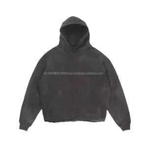 Sweat-shirt à capuche unisexe personnalisé en gros, lourd, imprimé en 3D avec effet délavé, bord brut, coupe courte - Product Image 1