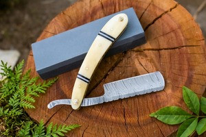 Cuchillo Plegable de Acero de Damasco, Hoja Recta de 0.6mm, Mango con Perilla, Cuchillo para Camping - Product Image 2