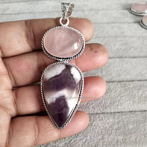 Nouveauté 2026 : Pendentif double en pierres précieuses pour bijoux, véritable cristal de quartz rose, qualité supérieure, pendentifs vintage, vente en gros - Product Image 6