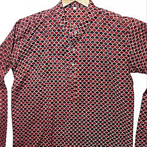 ชุดคุรตะแบบดั้งเดิมสำหรับผู้ชายแบบสั้น |   เสื้อแขนยาวผ้าฝ้าย |   ลายพิมพ์ดอกไม้แบบแฮนด์บล็อก |   ผ้าใยธรรมชาติที่ยั่งยืนในราคาที่สมเหตุสมผล - Product Image 1