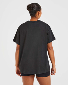 Nuevo Conjunto de 2 Piezas para Mujer, Cuello Redondo, Manga Corta, Corte Holgado, 100% Algodón, Color Sólido, Secado Rápido, Verano, Casual, Negro - Product Image 3