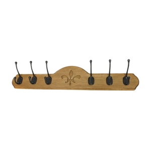 Porte-manteau mural moderne en bois avec 5 crochets métalliques, support pour clés et chapeaux en bois de chêne naturel pour entrée et salon - Product Image 5