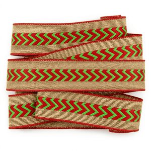 Neelkamal Industries - Cinta de encaje jacquard Chevron roja y verde de 25 mm con bordes metálicos dorados para lazos, saris, lehengas y manualidades - Product Image 3