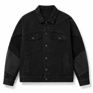 Veste en jean noire pour homme, décontractée, coupe ample, délavée à l'acide, respirante, en coton écologique, avec poches, automne-hiver - Product Image 3