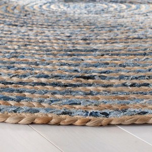 Tapis ovale en jute tressé, rayé bleu-gris, style côtier, réversible, à poils plats, pour salon - Product Image 4