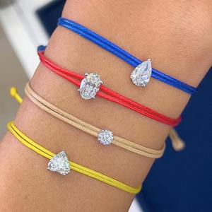 Bracelet en or 14 carats avec breloque diamant, cordon rouge, coupe ovale et cœur, minimaliste et délicat, bijou de luxe quotidien pour femme - Product Image 4