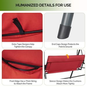 Altalena con Tettuccio in Tessuto Oxford Rosso 68*43*60 Pollici, Stile KD con Cuscino, Struttura in Ferro, Capacità 250kg - Product Image 5