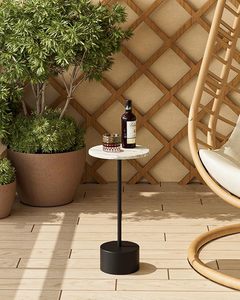 Metal Round Side <b>Table</b> <b>Small</b> Cocktail <b>Table</b> With <b>White</b> Marble Top Drinks <b>Table</b> for <b>Small</b> Spaces, Living Room Side <b>Tables</b> - Product Image 3
