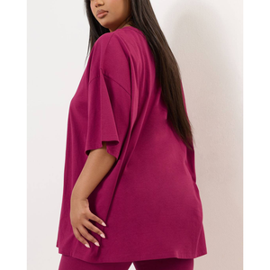 เสื้อยืดออกกำลังกายผ้าโพลีเอสเตอร์ผสมสแปนเด็กซ์สำหรับผู้หญิง แขนสั้น สีพื้น สไตล์สตรีทแวร์ทรงหลวม น้ำหนักมาก ขายส่ง - Product Image 2