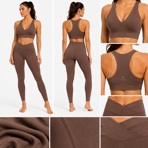 Conjunto de Yoga para Mujer con Paneles en Contraste, Leggings de Cintura Alta, Sujetador Deportivo, Ropa Deportiva para Gimnasio y Entrenamiento - Product Image 4