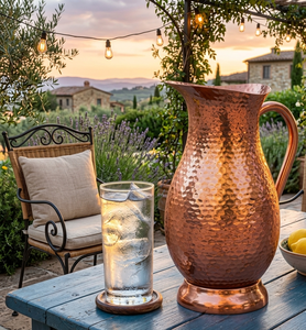 Pichet à eau en cuivre pur – Récipient traditionnel ayurvédique en cuivre martelé pour la santé et le bien-être, carafe en cuivre écologique de qualité supérieure - Product Image 1