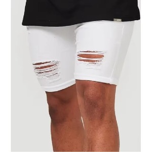 Shorts en jean blanc pour homme, taille mi-haute, coupe droite, déchirés, en coton, décontractés, d'été, tricotés, respirants, écologiques - Product Image 6