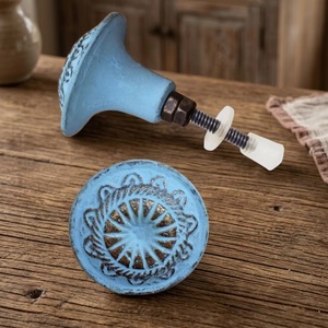 <b>Rustic</b> Blue Ceramic Cabinet Knob Round Decorative Handle for Home Office Furniture - Product Image 1