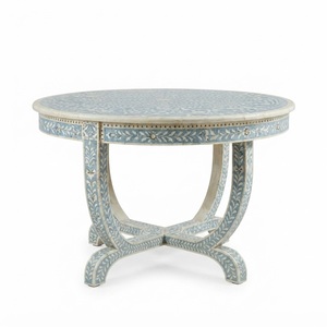Wholesale Luxury Handmade Bone Inlay Round Coffee <b>Table</b> <b>With</b> Storage <b>Shelf</b> Customized Floral Pattern Center <b>Table</b> For Living - Product Image 5