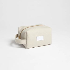 Pochette de maquillage en toile de coton écologique, trousse de toilette durable avec fermeture éclair métallique pour l'organisation de la salle de bain - Product Image 1