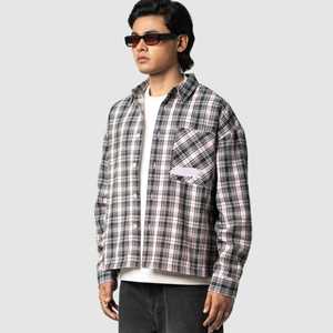 Men's Plaid <b>Flannel</b> Down-Filled Woven Turn-down Collar Single Button Overshirt Wholesale Custom Long Sleeve Cotton Shacket - Product Image 3