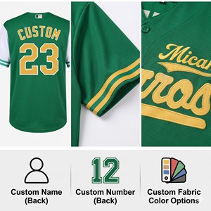 Camiseta de Béisbol Micah Charros Verde y Blanca de Manga Corta con Logotipo Bordado, Cierre de Botones, Unisex para Adultos, Malla Transpirable - Product Image 3