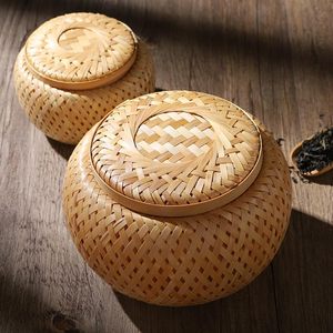 High Quality Vietnam Round Bamboo Woven <b>Basket</b> Tea Packing Boxes <b>White</b> Snack Serving Sundries <b>Storage</b> With Lid Decoration Home - Product Image 5