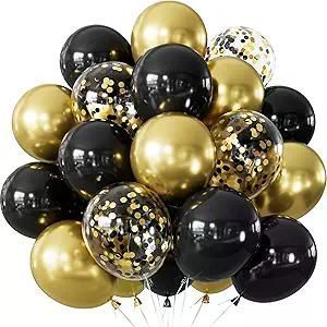 Palloncini in Lattice Metallizzato Nero e Oro da 12 Pollici, 50 Pezzi, Palloncini con Coriandoli Rinforzati per Capodanno e Feste di Compleanno - Product Image 1