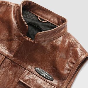 เสื้อกั๊กหนังสีน้ำตาลสำหรับผู้ชาย - Product Image 3