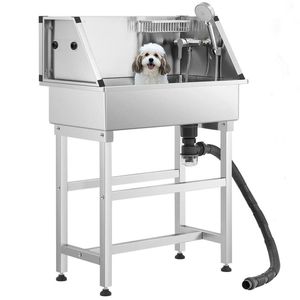 Professional Stainless Steel <b>Dog</b> and Pet <b>Bathing</b> Station with Wood and PP Grooming Tub for Indoor Use for Cats and Reptiles - Product Image 2