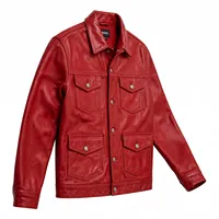 Veste de camionneur en similicuir rouge pour homme, 4 poches, boutonnée, style vintage, vêtements de travail, mode, vêtements d'extérieur d'hiver, veste avec logo personnalisé