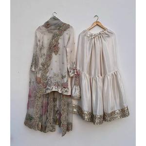 Designer Silk Salwar Kameez for Parties Top and Sharara with Dupatta - Product Image 4