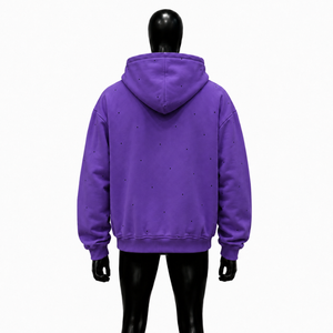 เสื้อฮู้ดซิปเต็มสีม่วงสำหรับผู้ชาย พรีเมียม โอเวอร์ไซส์ สตรีทแวร์ ลายจุดเล็กๆ ผ้าฟลีซ เสื้อแจ็คเก็ตมีฮู้ดลำลอง แฟชั่นฤดูหนาว เสื้อสเวตเชิ้ต - Product Image 2