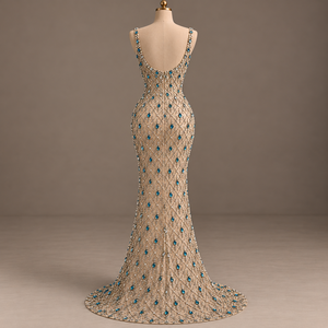 Vestido de Sirena con Cristales Color Verde Azulado Real - Product Image 2