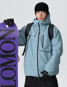 Veste de ski à capuche pour homme, bleu clair, imperméable, isolée synthétiquement, Gore-Tex, fermeture éclair, vêtements de snowboard - Product Image 1