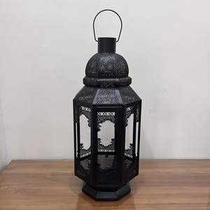 Black Metal Floor Standing Candle Holder <b>Large</b> Hollow Out Arabic Style Decorative Lamp for Home & Wedding - Product Image 2