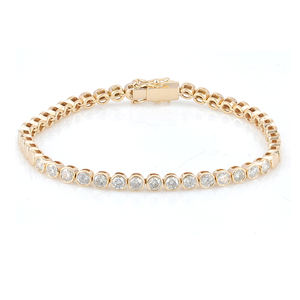 กำไลข้อมือเทนนิสเพชรธรรมชาติทรงเบเซล ทองคำ 14k สีเหลือง งานแฮนด์เมด เครื่องประดับอัญมณีชั้นดี ขายส่ง - Product Image 1