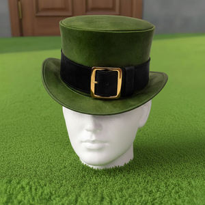 Sombrero de copa unisex de cuero verde hecho a mano de primera calidad, muy vendido, con correa de hebilla, regalo para disfraz de San Patricio - Product Image 5