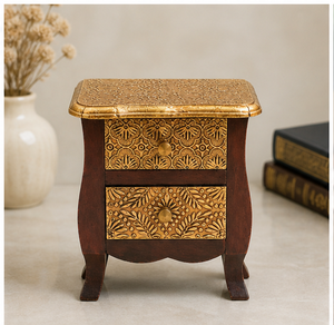 Mesa de Noche de Madera para Esquina de Cama, Elegante y Estilosa, Accesorio de Dormitorio de Estilo Antiguo, Mueble Artesanal Duradero con 2 Cajones, Montaje en el Suelo - Product Image 5