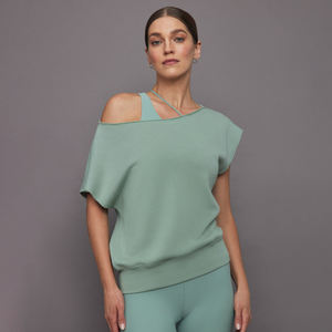 Sudadera de felpa extragrande con hombros descubiertos para mujer, talla grande, informal, holgada, de algodón, sexy, de manga corta - Product Image 1