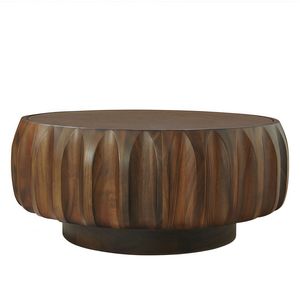 Elegante Tavolino da Caffè Rotondo in Legno Massello Intagliato con Design Scultoreo - Product Image 1