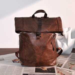 Luxury Leather Roll Top <b>Backpack</b> Handcrafted Cowhide Travel Rucksack Mens Vintage Laptop Bag High Quality LTBP-0081 - Product Image 1