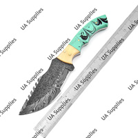 Couteau de chasse, de camping et de survie à lame fixe en acier Damas martelé, pointe clip, manche en résine et os de chameau, tranchant comme un rasoir, DIY OEM