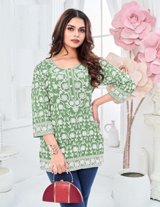 GEORGETTE Kurti Corto para Mujer, con Trabajo Completo de Bordado en la Parte Delantera y Trasera, con Mangas, Estilo Tradicional Indio para Fiestas - Product Image 4