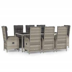 Ensemble de salle à manger de jardin en rotin PE gris et acier thermolaqué avec verre trempé pour repas en plein air - Product Image 2