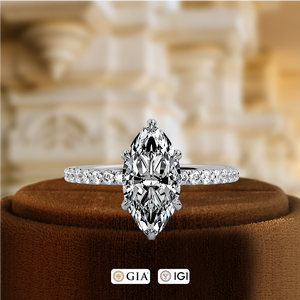 Anillo de Diamante Cultivado en Laboratorio con Certificado IGI, Anillo de Compromiso con Halo Oculto Marquise de 1 Quilate, Anillo de Oro Amarillo de 14K, Anillo de Boda Solitario - Product Image 3