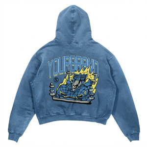 Sweat à capuche pour homme en coton molletonné GSM, doux et épais, écologique, 350g, blanc, délavé vintage, coupe oversize pour logo frontal, ODM - Product Image 2
