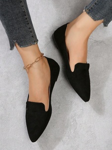 Zapatos planos de ballet sin cordones con punta en pico a cuadros azul marino y dorado para mujer, zapatos planos informales para ir al trabajo y oficina - Product Image 2