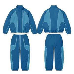 Ensemble de survêtement unisexe style color block avec fermeture éclair intégrale, poches latérales, coupe sportive automne, coupe adulte, coupe-vent mi-lourd - Product Image 2