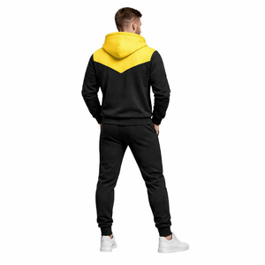 ชุดวอร์มมีฮู้ดสีดำเหลืองสำหรับผู้ชาย ทรงสลิมฟิต แจ็คเก็ตซิป กางเกงจ็อกเกอร์ ชุดกีฬาลำลอง ชุดออกกำลังกาย - Product Image 5