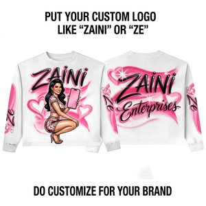 Sudadera con Capucha ZAINI con Logotipo Personalizado, Impresión por Sublimación, Cuello Redondo Extra Grande, Unisex, Informal, Blanca y Rosa, Felpa, 100% Algodón, Transpirable - Product Image 1