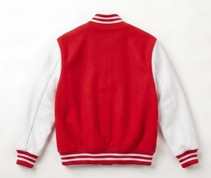 Veste universitaire rouge pour homme avec manches blanches, boutonnée, décontractée, coupe classique, pour l'automne - Product Image 2